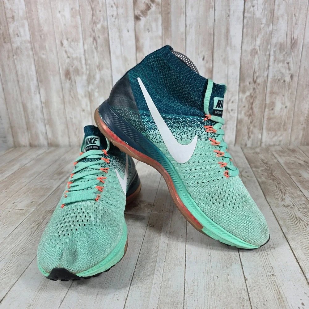 Nike Zoom All Out Flyknit Women Running Shoes‎ Teal Orange Sz 7.5